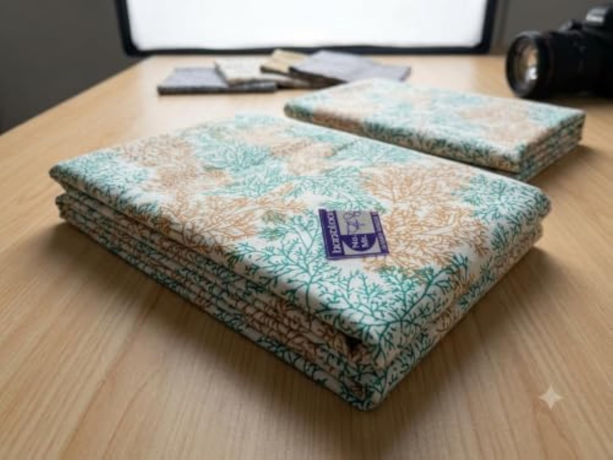 6 Seater Premium Handblock Style Cotton Tablecloth with Cotton Lace Edging